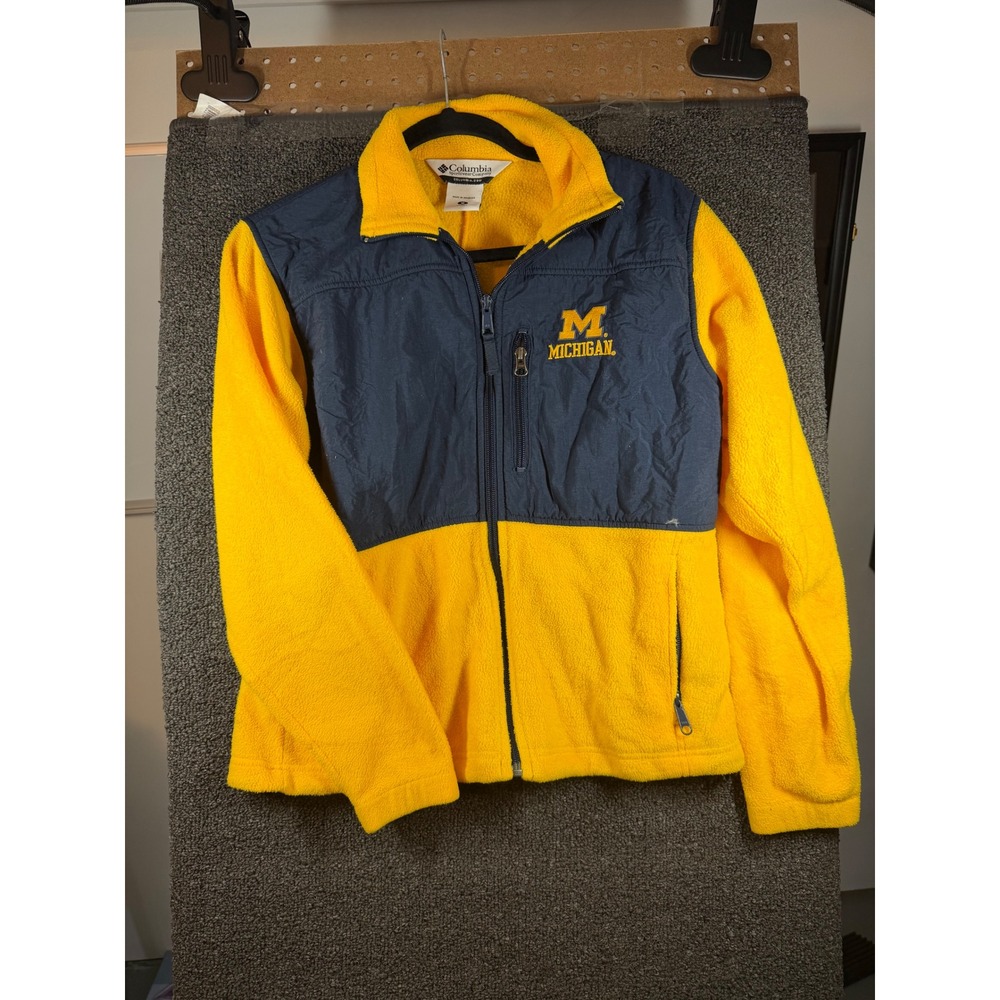 Columbia Fleece Jacket Womens Medium Yellow Michigan Wolverines Full Zip Navy